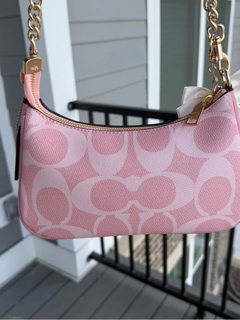 Coach Pink Signature Shoulder Bag with Bow Charm - Picture 5 of 6